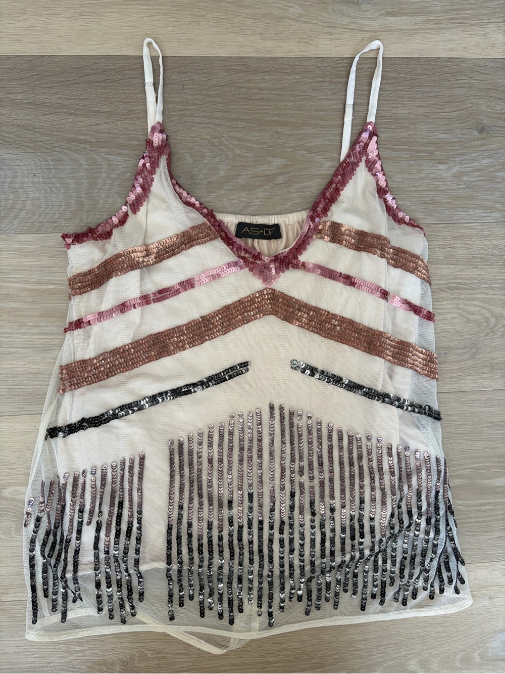 AS by DF Y2K Sequin Mesh Fringe Cami Top S/